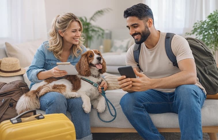 Pet sitter caring for a dog