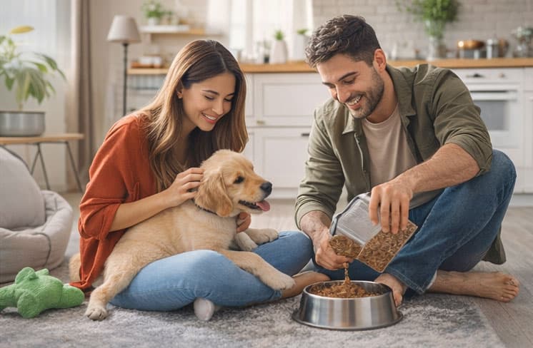 New pet owner with happy dog